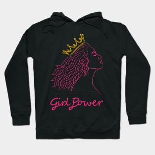 Beautiful girl with curly hair and a golden crown with the text saying "Girl Power" Hoodie